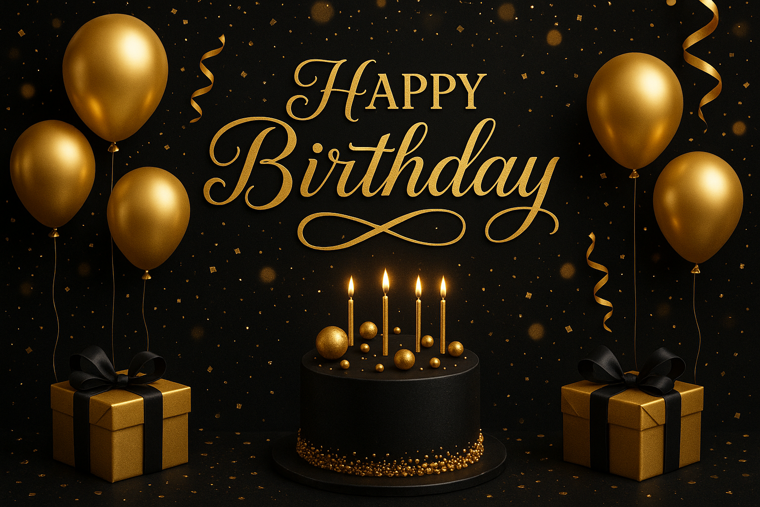 happy birthday with black and golden theme