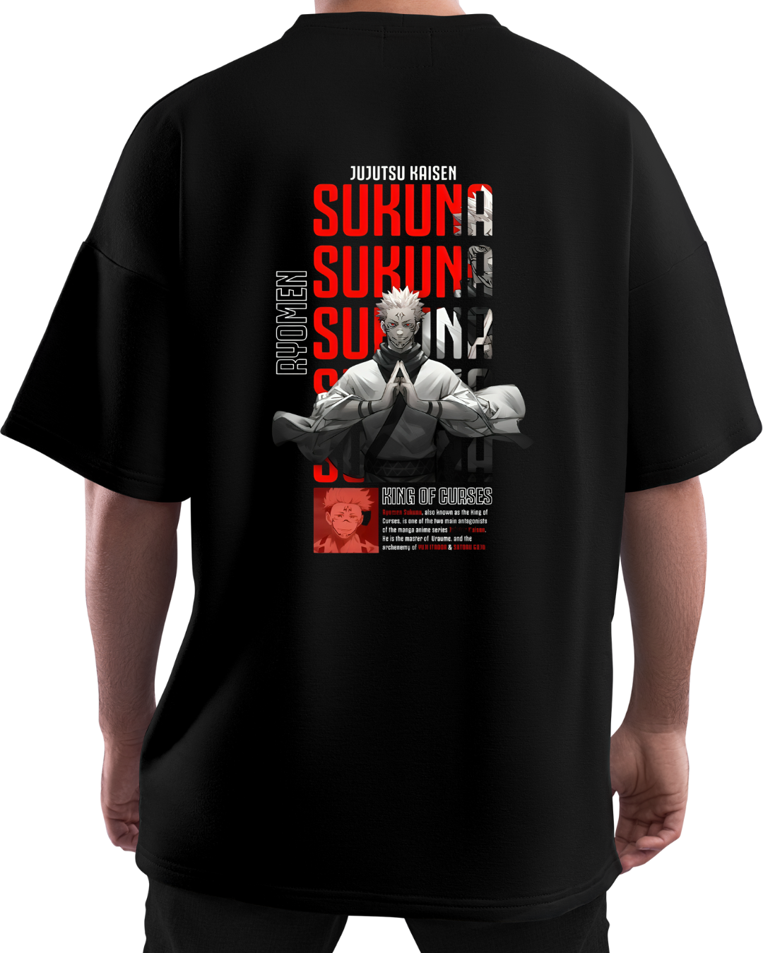 Sukuna Jujutsu Kaisen Oversized Black T-Shirt
